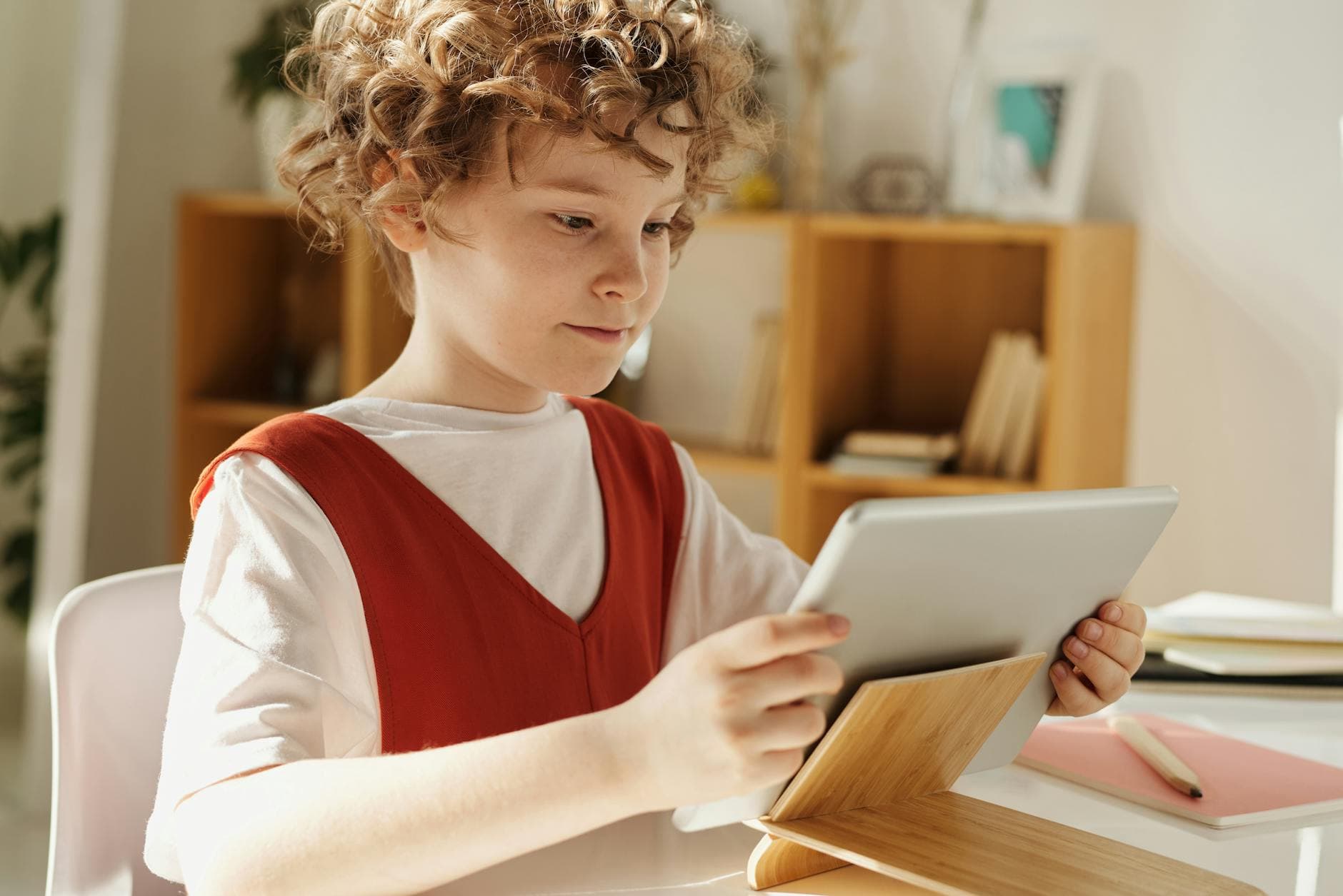 Tablet showing an e-learning interface